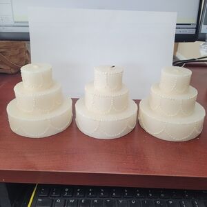 Crate&Barrel Ivory Wedding Cake Tiered Candle Trio
